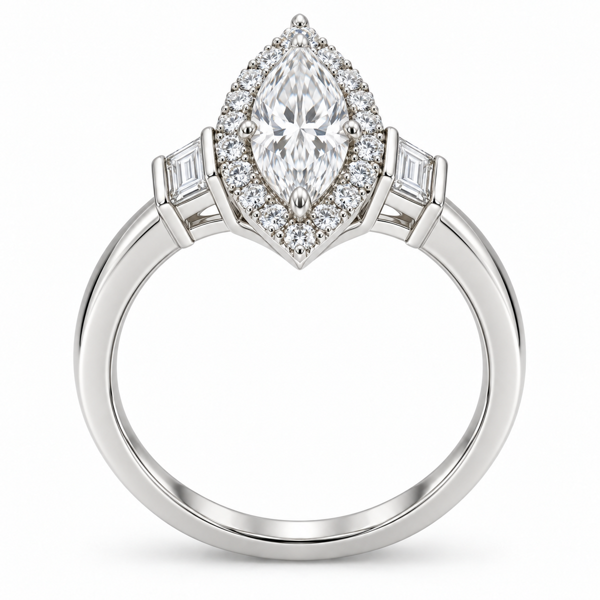 [metal:white-gold] Azeline Marquise Halo Setting — top — Original setting design illustration [catalog-v4]