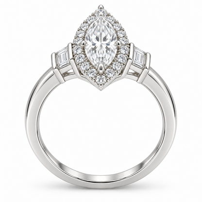 [metal:white-gold] Azeline Marquise Halo Setting — top — Original setting design illustration [catalog-v4]
