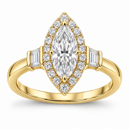 [metal:yellow-gold] Azeline Marquise Halo Setting — front — Original setting design illustration [catalog-v4]