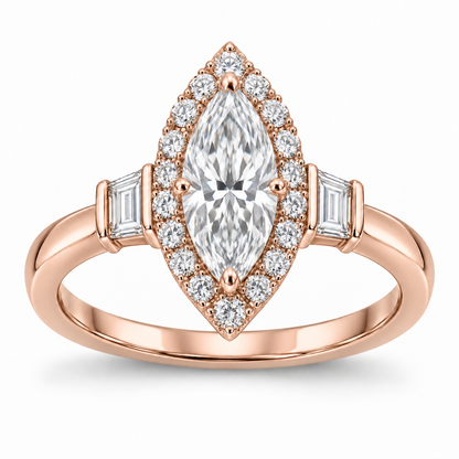 [metal:rose-gold] Azeline Marquise Halo Setting — front — Original setting design illustration [catalog-v4]