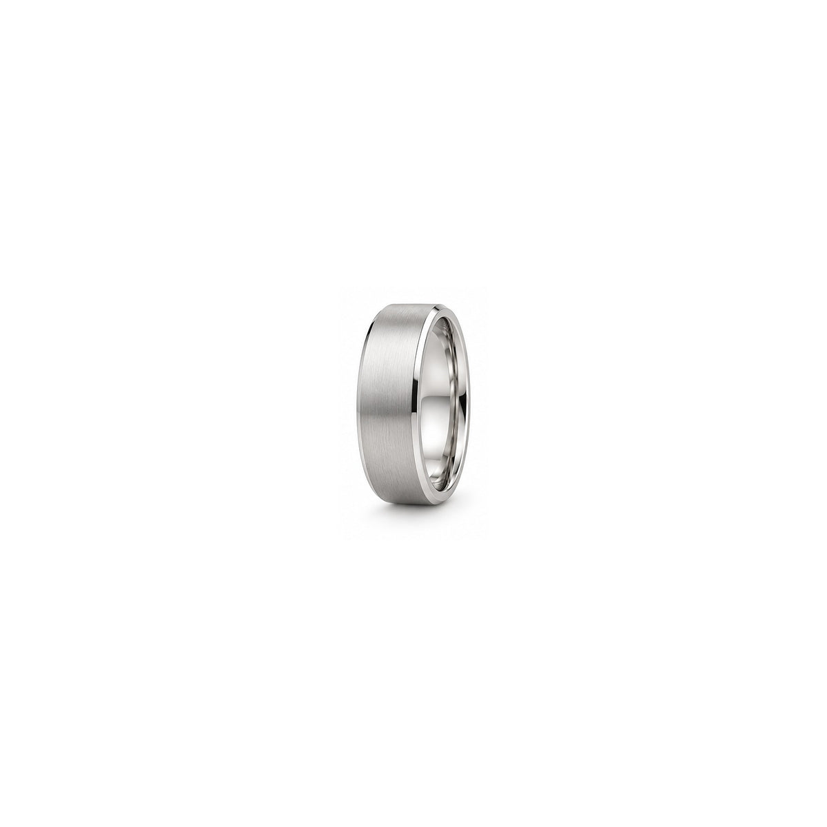 [metal:white-gold] Bastien Flat Wedding Band — white gold hero — illustrative catalogue render