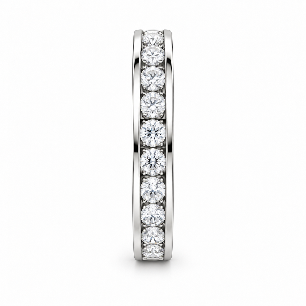 [metal:white-gold] Bellecour Channel Diamond Ring — side-profile — Channel-set round diamond half band, edge profile studio view [catalog-v4]