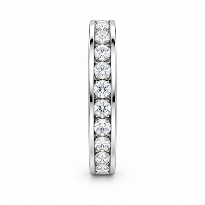 [metal:white-gold] Bellecour Channel Diamond Ring — side-profile — Channel-set round diamond half band, edge profile studio view [catalog-v4]