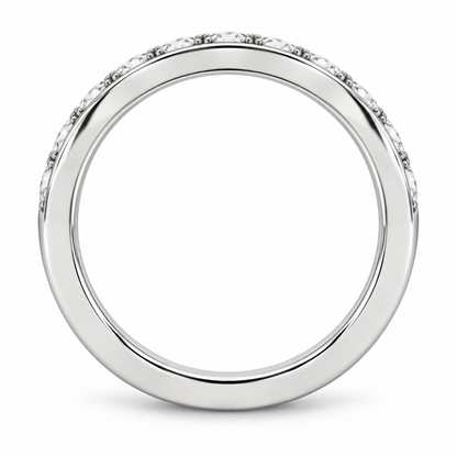[metal:white-gold] Bellecour Channel Diamond Ring — top — Channel-set round diamond half band, circular elevation studio view [catalog-v4]