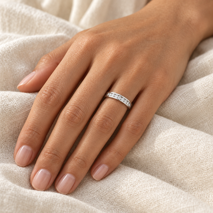 [metal:all] Bellecour Channel Diamond Ring — worn — Human-worn styling illustration [catalog-v4]