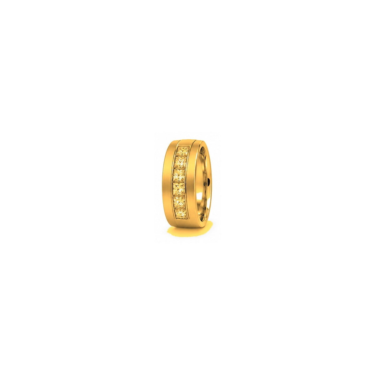 [metal:yellow-gold] Benedict Channel Diamond Band — yellow gold hero — illustrative catalogue render