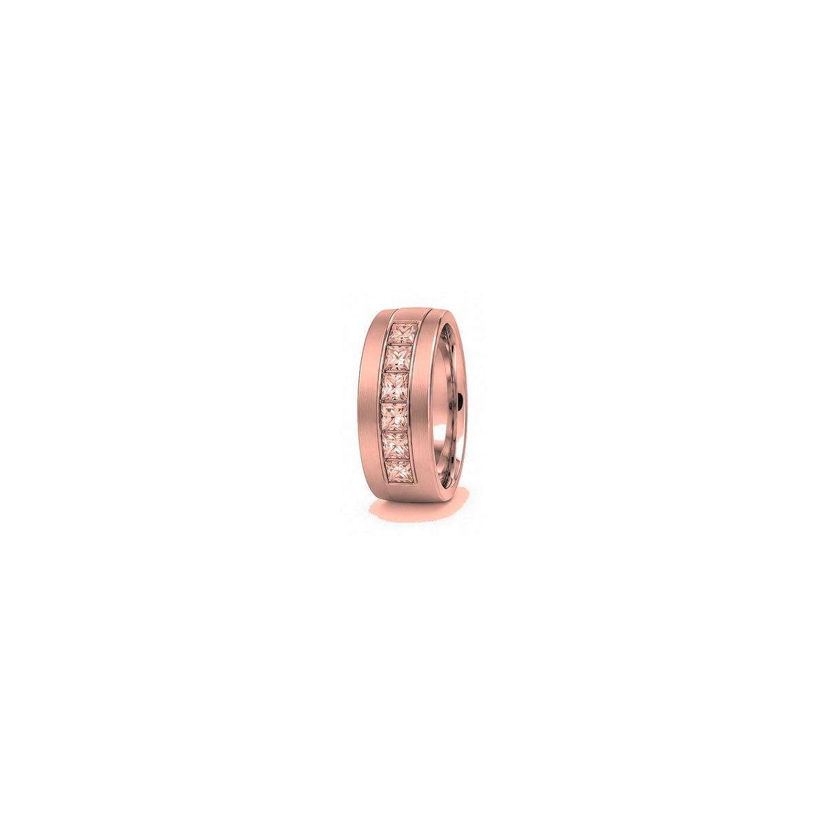 [metal:rose-gold] Benedict Channel Diamond Band — rose gold hero — illustrative catalogue render