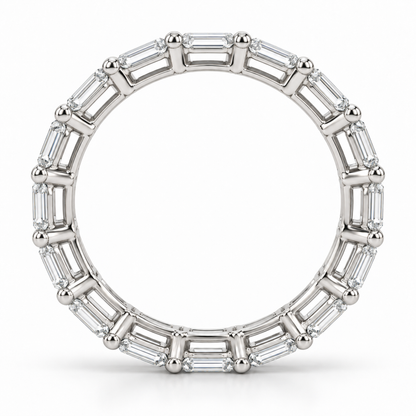 [metal:white-gold] Brielle Emerald Eternity Ring — top — East-west emerald-cut diamond eternity ring, circular elevation studio view [catalog-v4]
