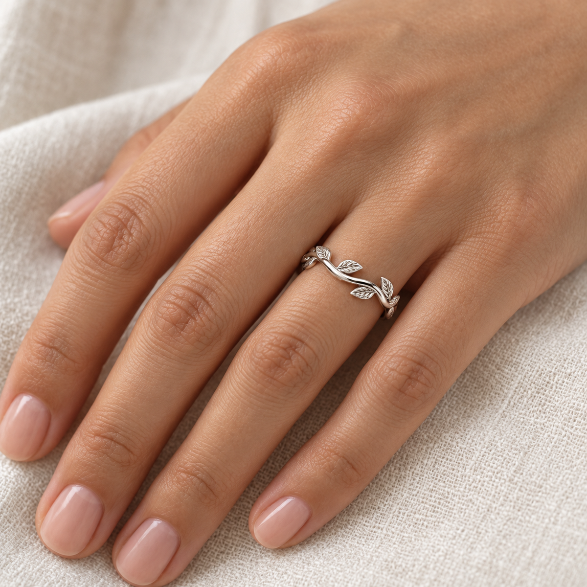 [metal:all] Briony Botanical Ring — worn — Human-worn styling illustration [catalog-v4]