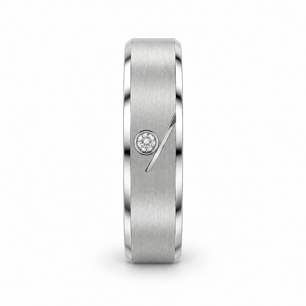 [metal:white-gold] Caedmon Diagonal Bezel Band — edge-profile — Same design shown edge profile [catalog-v4]