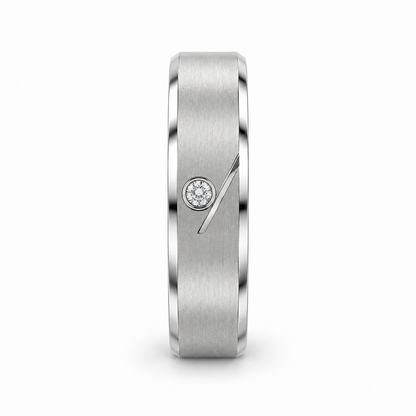 [metal:white-gold] Caedmon Diagonal Bezel Band — edge-profile — Same design shown edge profile [catalog-v4]