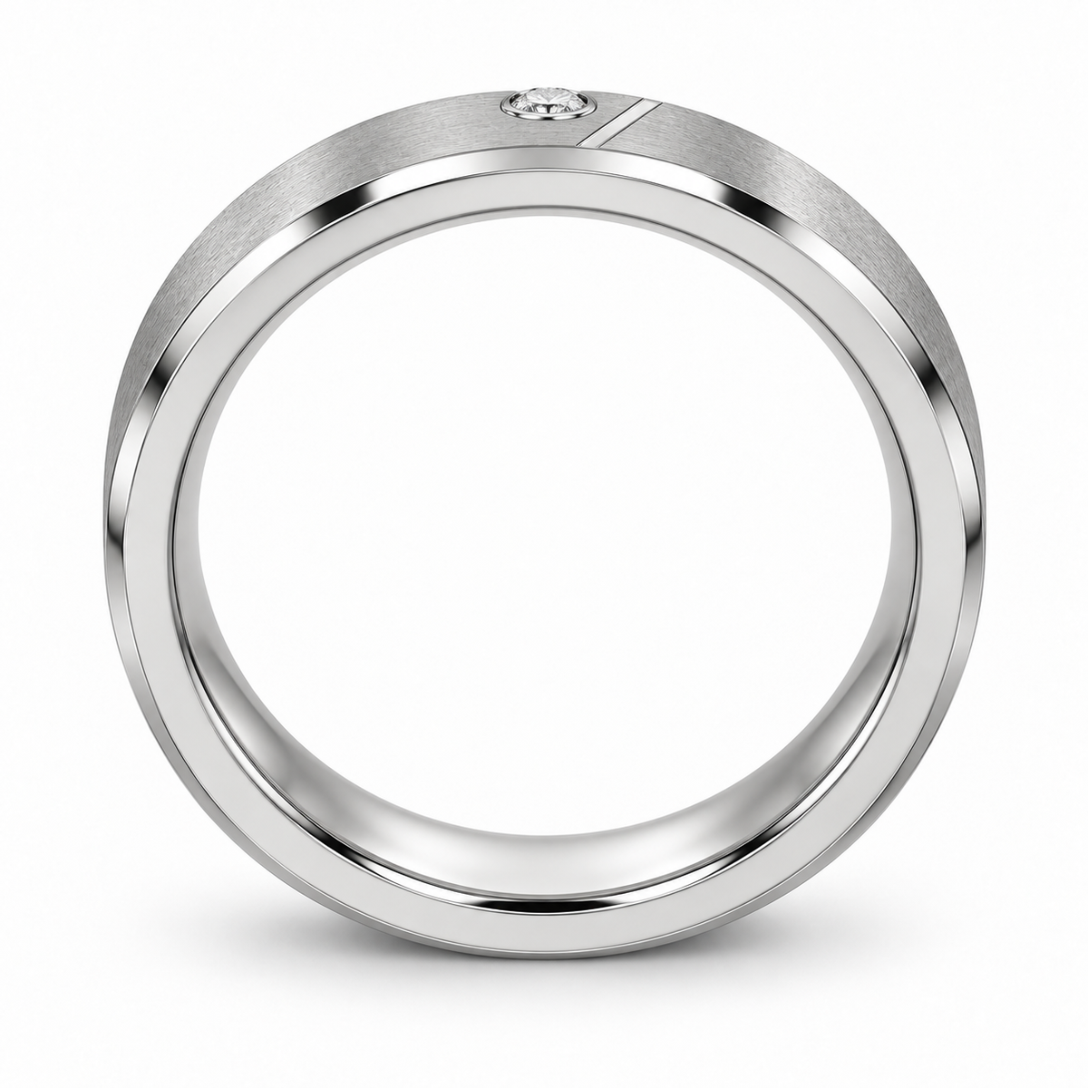 [metal:white-gold] Caedmon Diagonal Bezel Band — circular — Same design shown circular [catalog-v4]