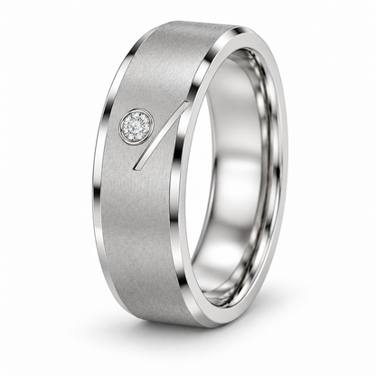 [metal:white-gold] Caedmon Diagonal Bezel Band — oblique — Same design shown oblique [catalog-v4]