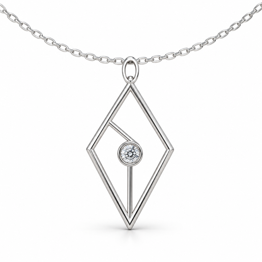 [metal:white-gold] Caldria Kite Aperture Pendant — 01-front — illustrative design [catalog-v4]; any chain shown is an optional styling accessory