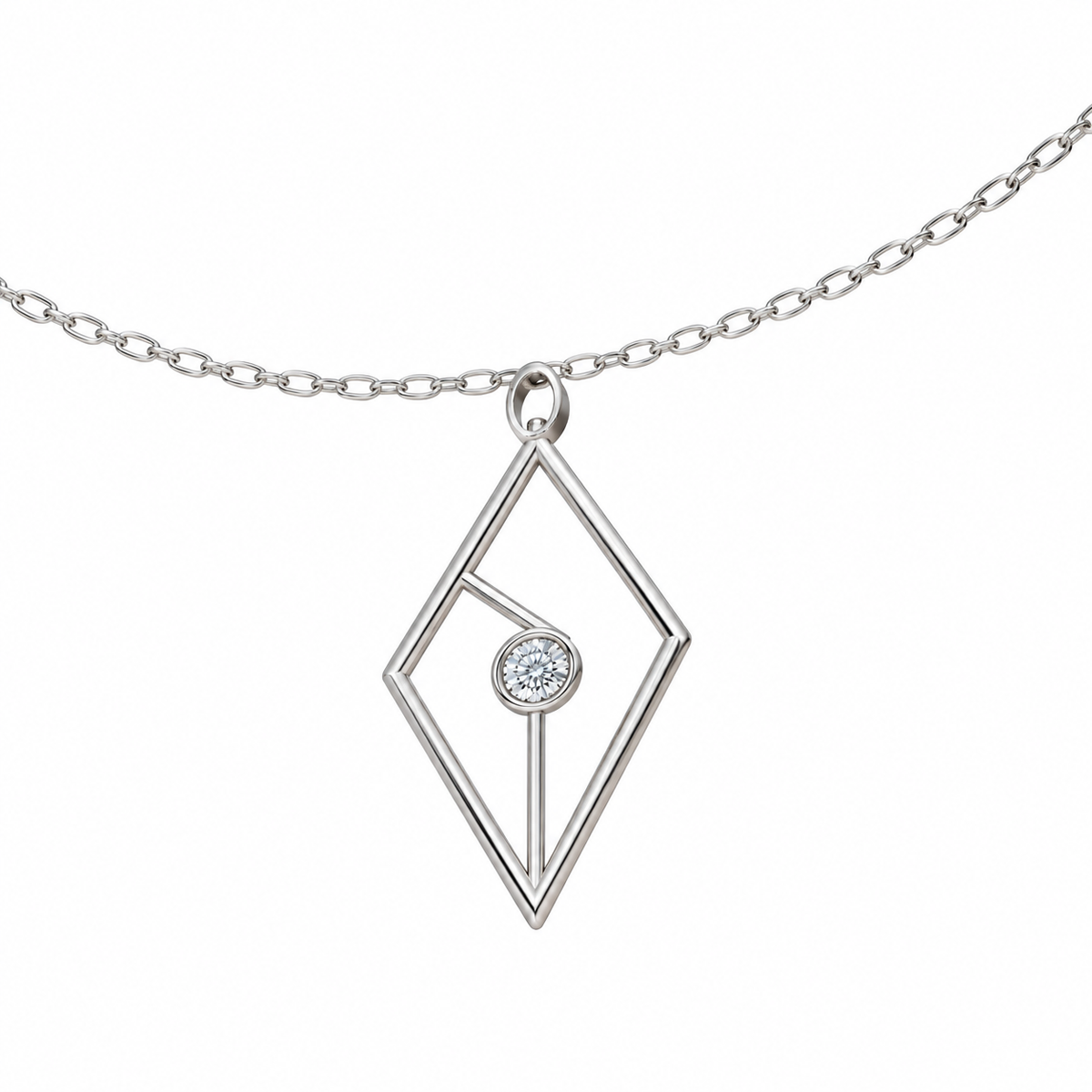 [metal:white-gold] Caldria Kite Aperture Pendant — 02-three-quarter — illustrative design [catalog-v4]; any chain shown is an optional styling accessory