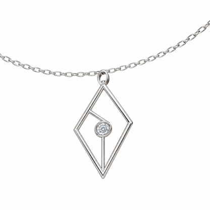 [metal:white-gold] Caldria Kite Aperture Pendant — 02-three-quarter — illustrative design [catalog-v4]; any chain shown is an optional styling accessory