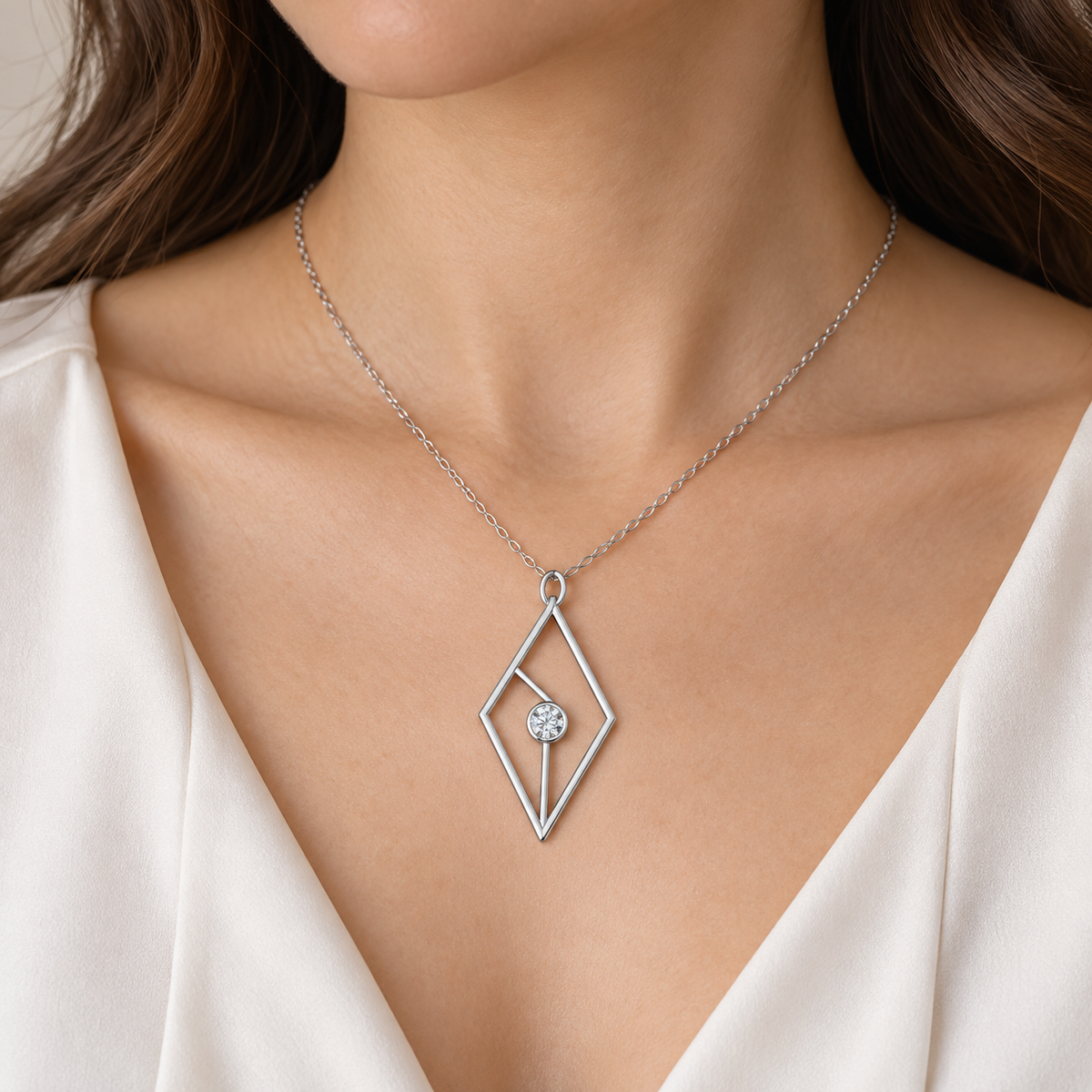 [metal:white-gold] pj caldria kite aperture necklace — worn — illustrative design [catalog-v4]