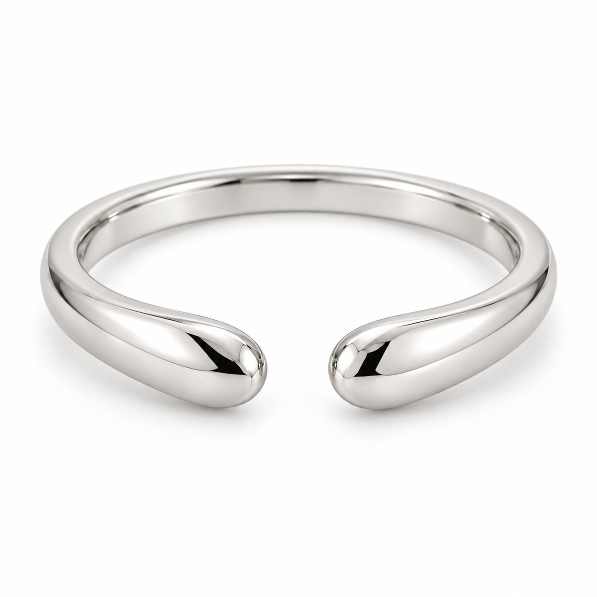[metal:white-gold] Calista Open Ring — front — Open band with tapered rounded ends, shallow front studio view [catalog-v4]