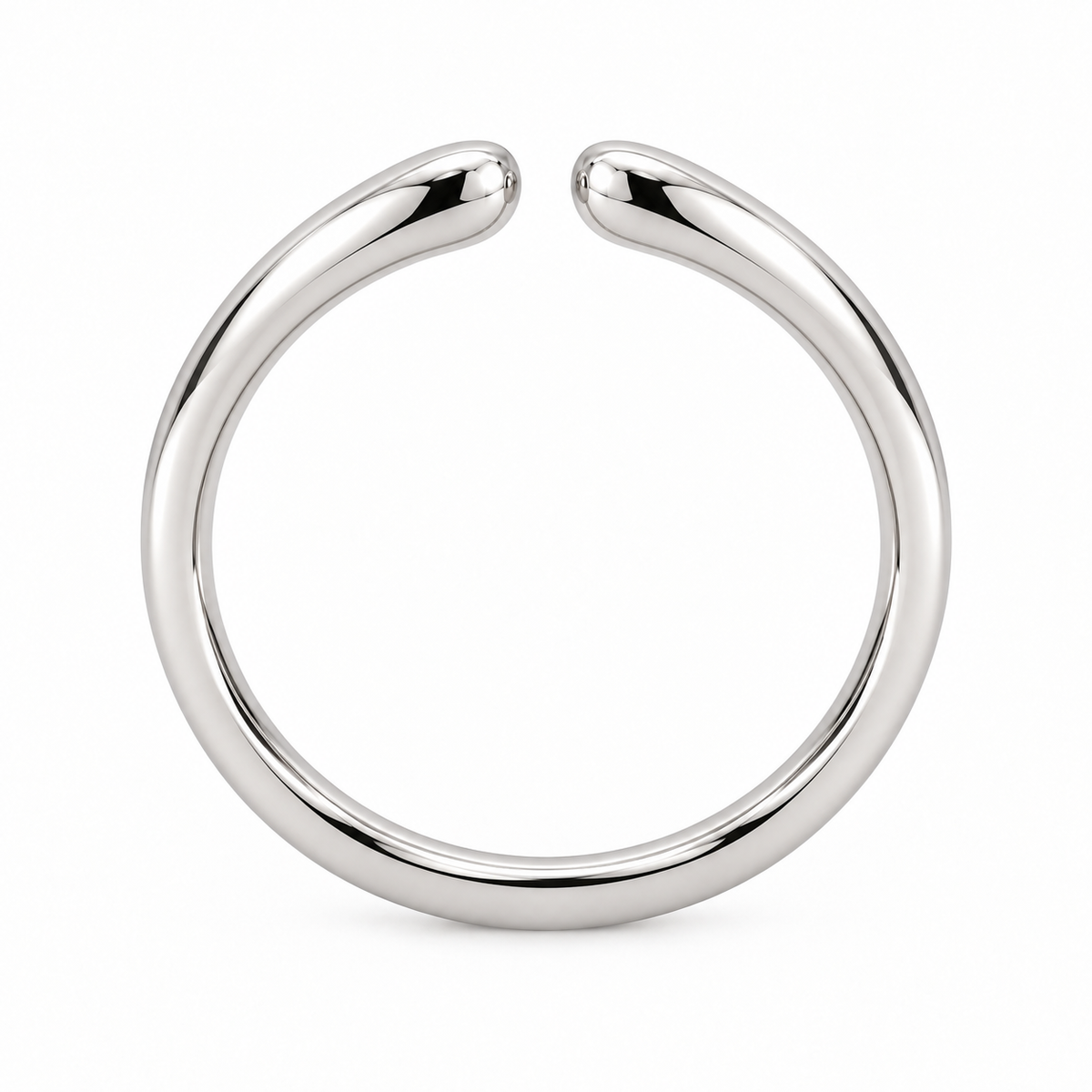 [metal:white-gold] Calista Open Ring — top — Open band with tapered rounded ends, circular elevation studio view [catalog-v4]
