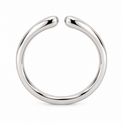 [metal:white-gold] Calista Open Ring — top — Open band with tapered rounded ends, circular elevation studio view [catalog-v4]