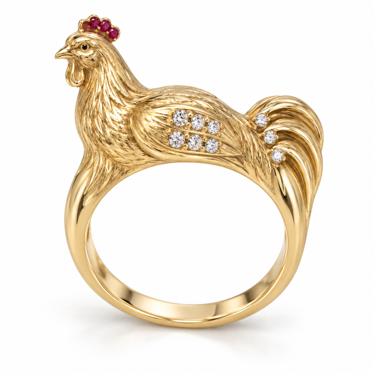 Cantata Rooster Ring — hero — [metal:yellow-gold]
