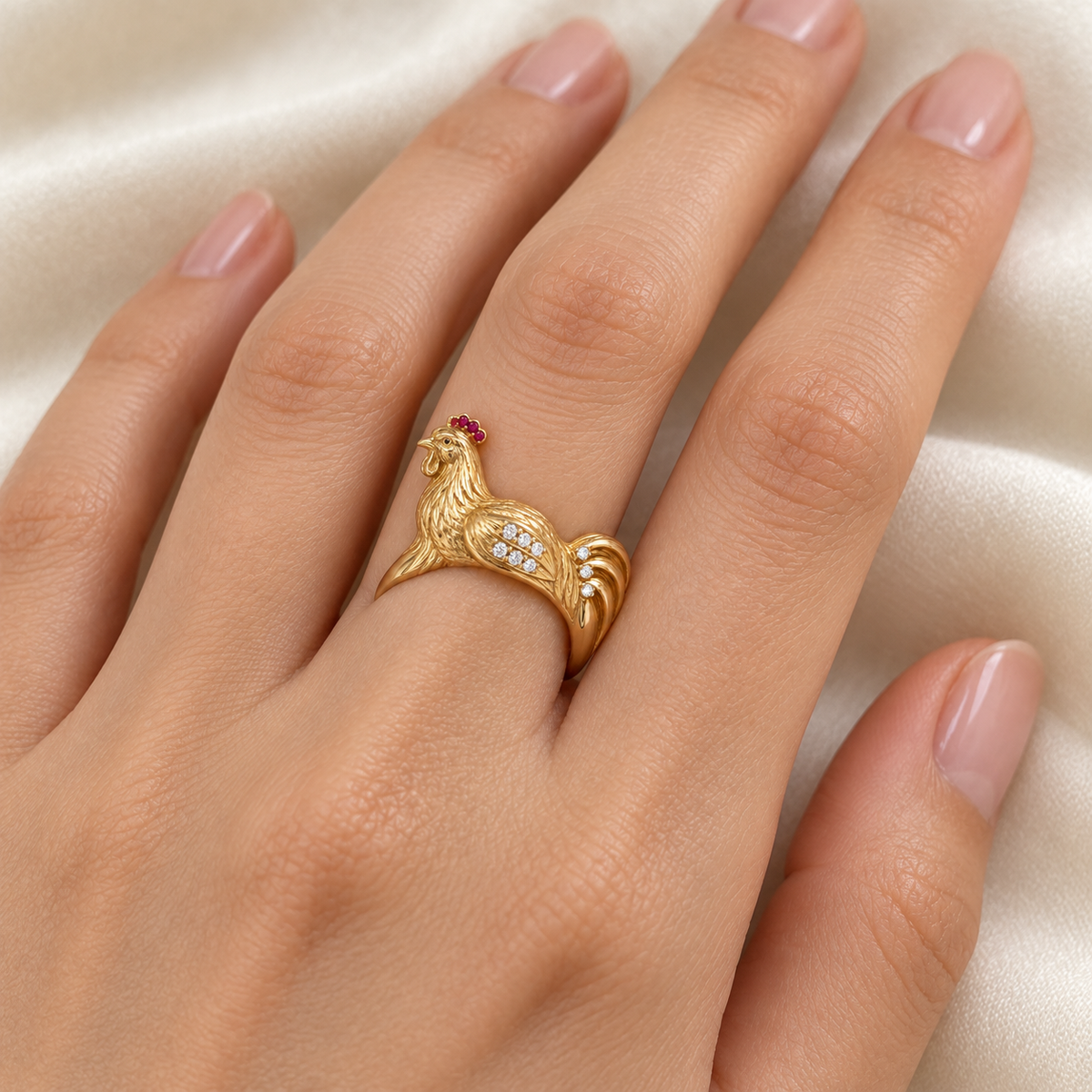 Cantata Rooster Ring — worn view — [metal:all]