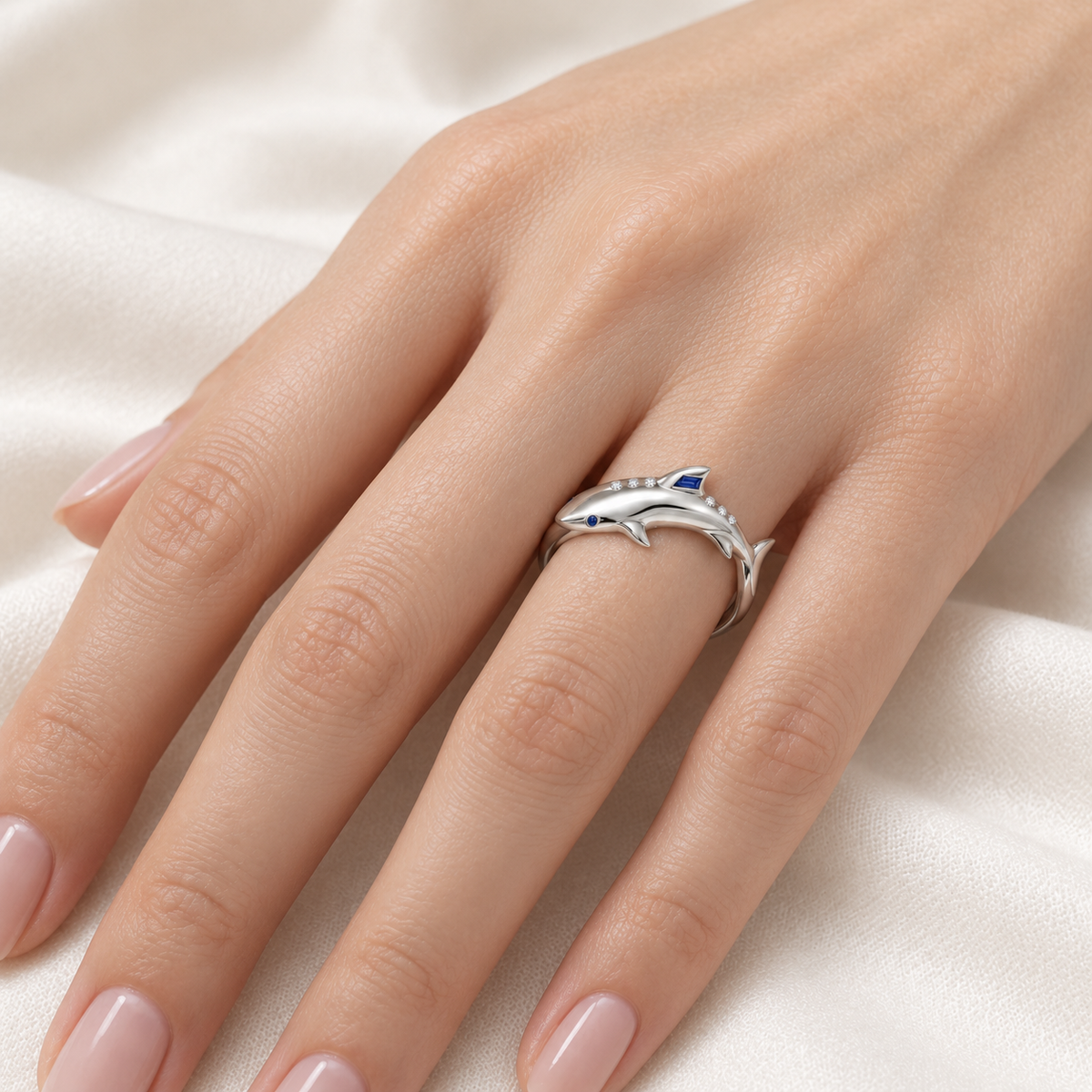 Carène Shark Ring — worn view — [metal:all]