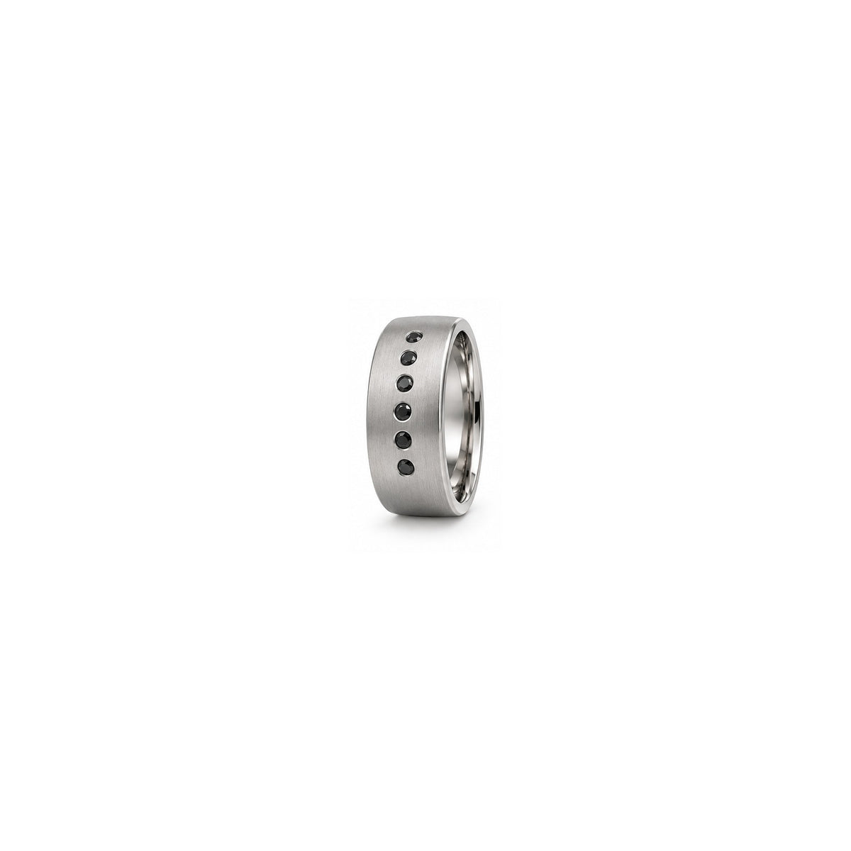 [metal:white-gold] Caspian Black Diamond Band — white gold hero — illustrative catalogue render