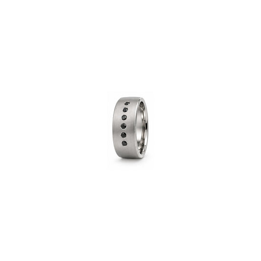 [metal:white-gold] Caspian Black Diamond Band — white gold hero — illustrative catalogue render