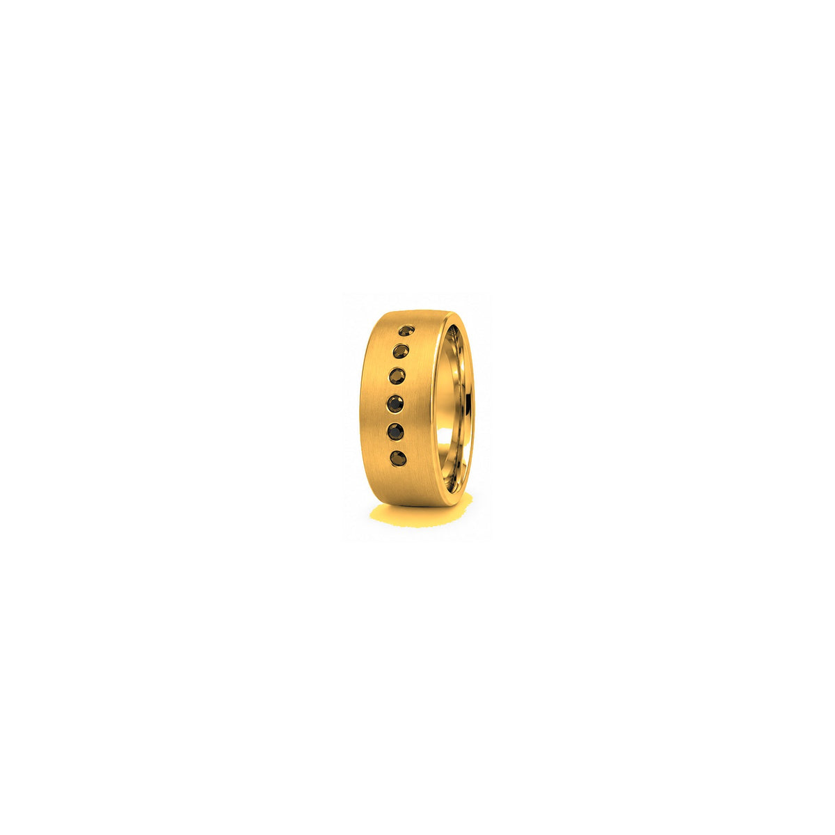 [metal:yellow-gold] Caspian Black Diamond Band — yellow gold hero — illustrative catalogue render