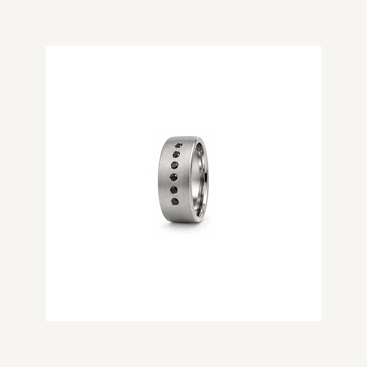 [metal:white-gold] Caspian Black Diamond Band — white gold detail — illustrative catalogue render