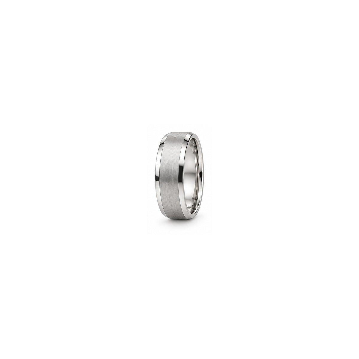 [metal:white-gold] Cassian Brushed Band — white gold hero — illustrative catalogue render