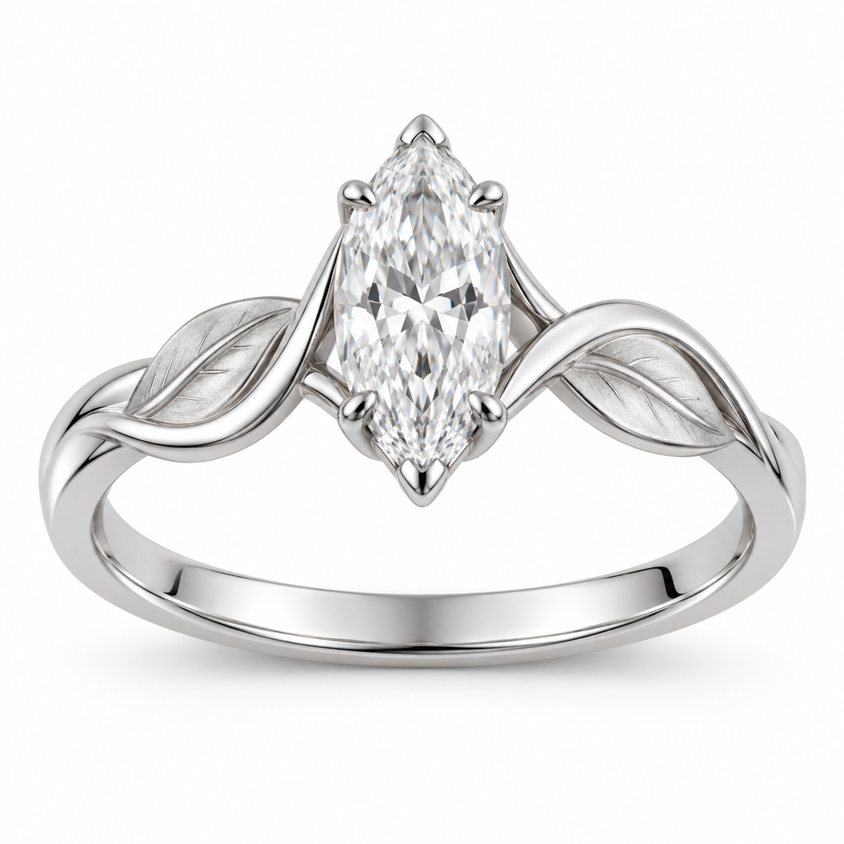 [metal:white-gold] Celandine Leaf-Twist Setting — front — Original setting design illustration [catalog-v4]