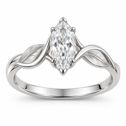 [metal:white-gold] Celandine Leaf-Twist Setting — front — Original setting design illustration [catalog-v4]