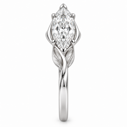 [metal:white-gold] Celandine Leaf-Twist Setting — side-profile — Original setting design illustration [catalog-v4]