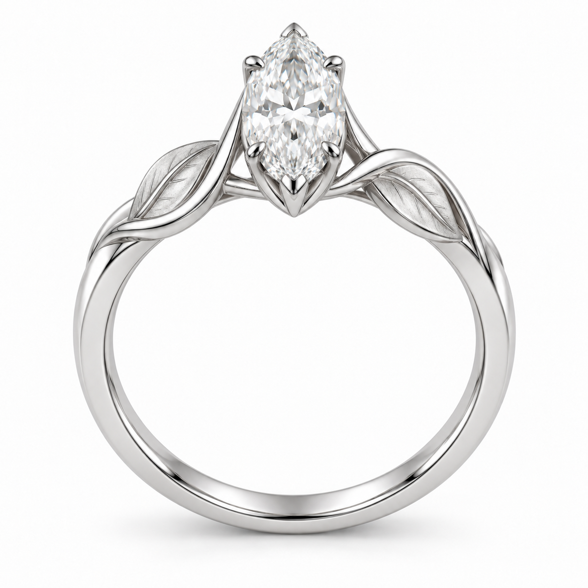 [metal:white-gold] Celandine Leaf-Twist Setting — top — Original setting design illustration [catalog-v4]