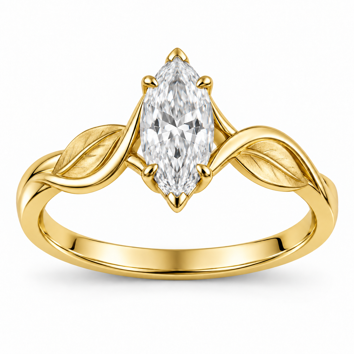 [metal:yellow-gold] Celandine Leaf-Twist Setting — front — Original setting design illustration [catalog-v4]
