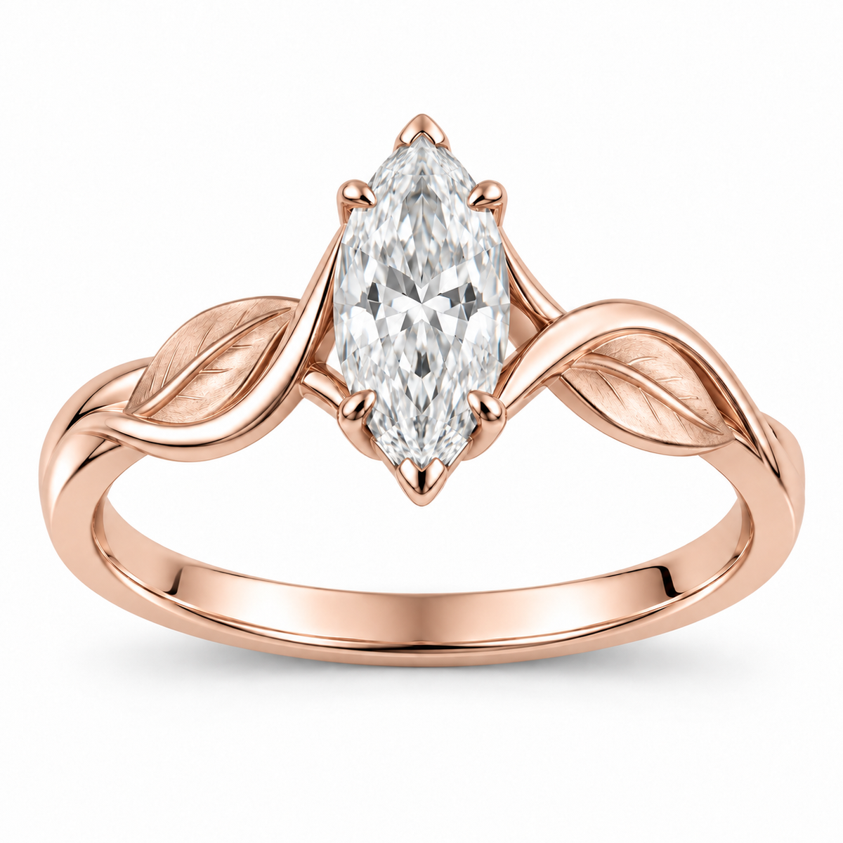 [metal:rose-gold] Celandine Leaf-Twist Setting — front — Original setting design illustration [catalog-v4]