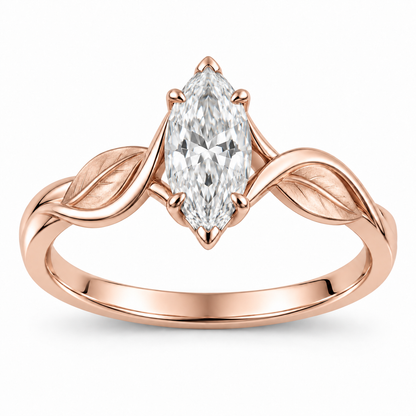 [metal:rose-gold] Celandine Leaf-Twist Setting — front — Original setting design illustration [catalog-v4]