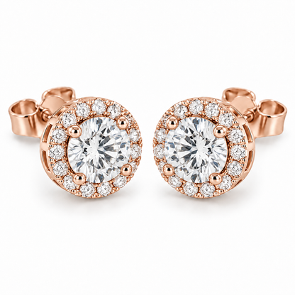 [metal:rose-gold] Celeste Halo Earrings — front — illustrative design render [catalog-v2]