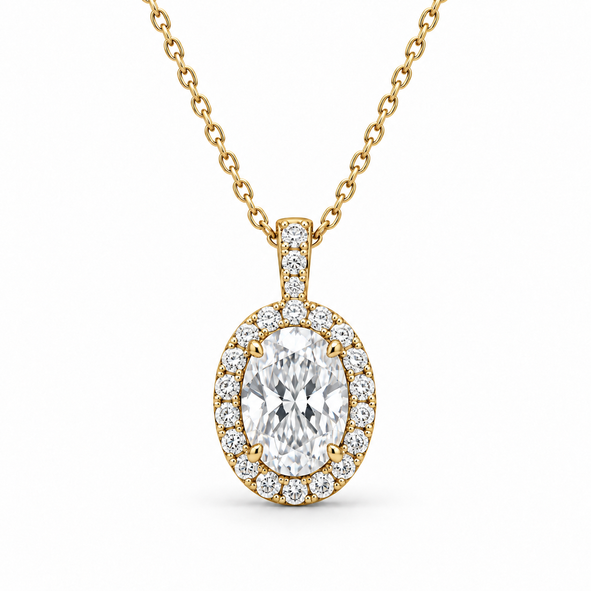[metal:yellow-gold] Celestine Halo Necklace — front — Yellow gold colour preview [catalog-v4]