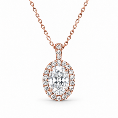 [metal:rose-gold] Celestine Halo Necklace — front — Rose gold colour preview [catalog-v4]