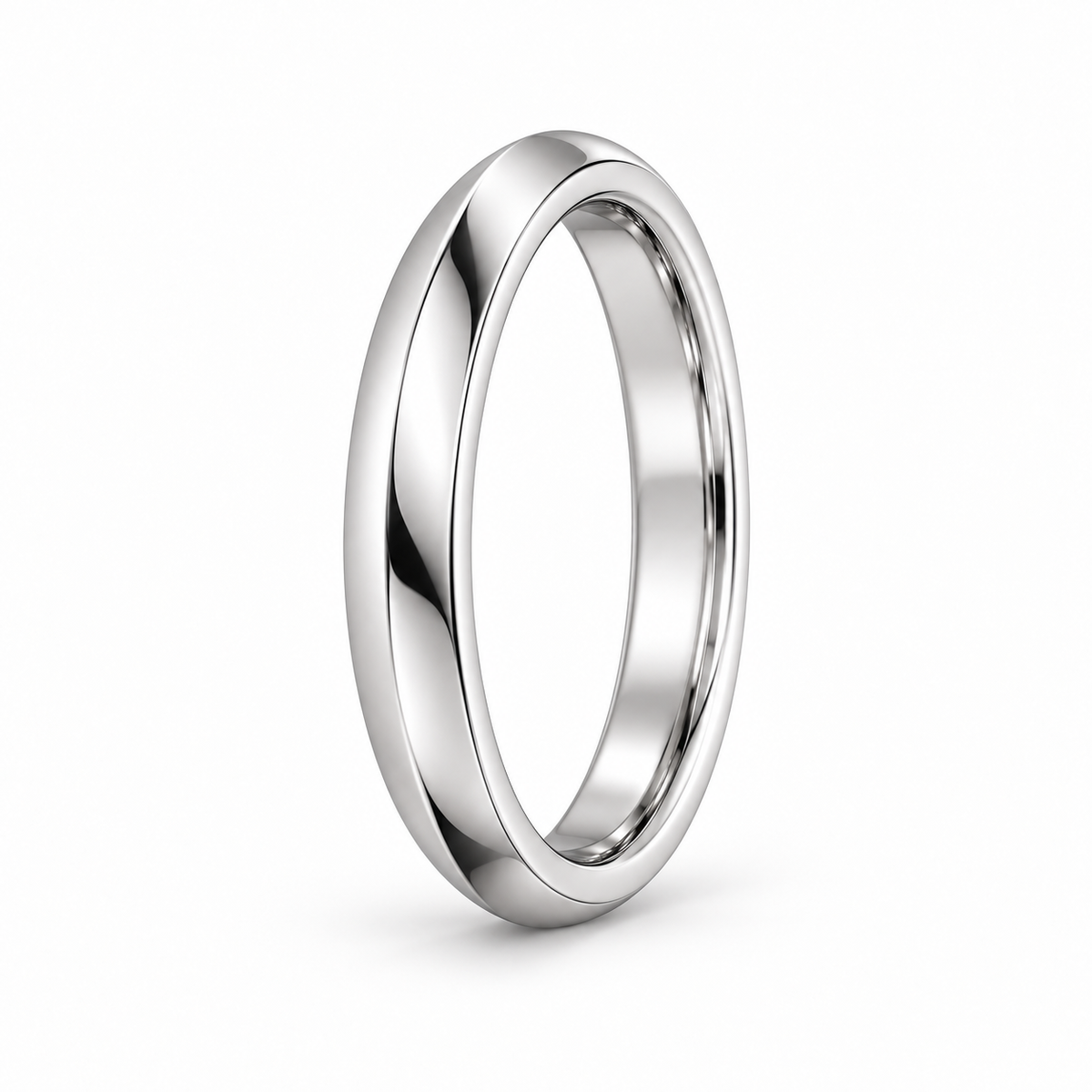 [metal:white-gold] Celine Knife-Edge Band — three-quarter — Knife-edge band, standing oblique studio view [catalog-v4]