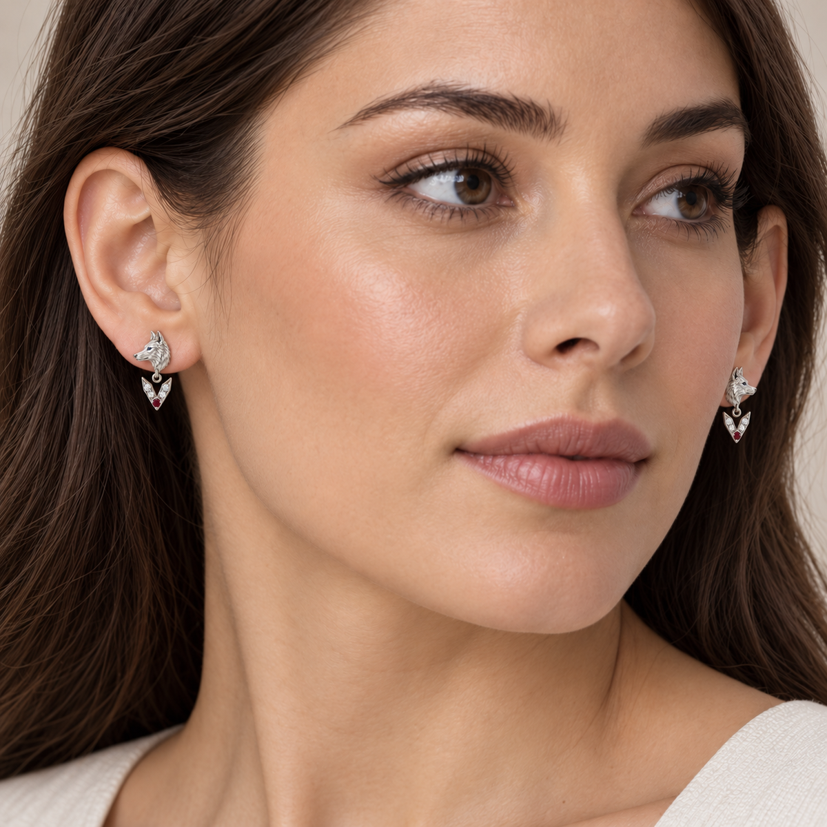 Cendre Wolf Chevron Drops — worn view — [metal:all]