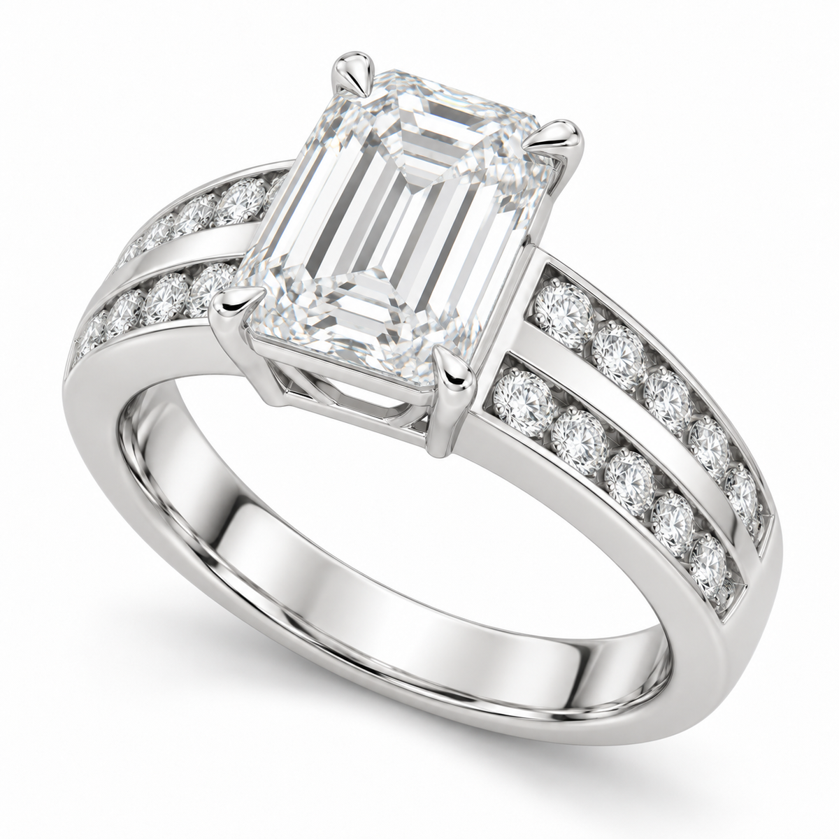 [metal:white-gold] Cirelle Twin-Channel Setting — three-quarter — Original setting design illustration [catalog-v4]