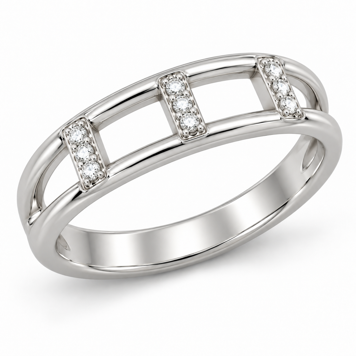 [metal:white-gold] Clarisse Diamond Ladder Ring — three-quarter — Clarisse Diamond Ladder Ring three-quarter design illustration [catalog-v4]