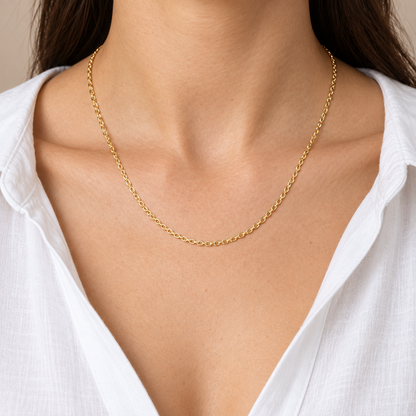 Classic Cable Chain Necklace — worn styling, yellow gold illustration