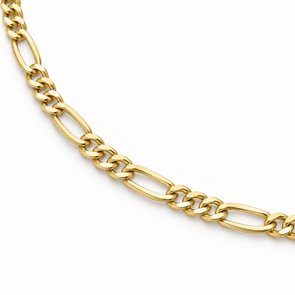 Classic Figaro Chain Necklace — link detail, yellow gold illustration