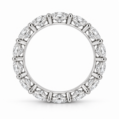 [metal:white-gold] Colette Oval Eternity Ring — top — Oval diamond eternity ring, circular elevation studio view [catalog-v4]