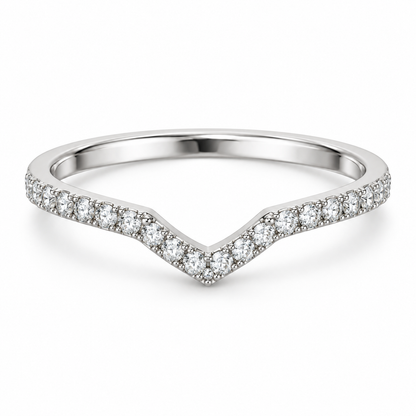 [metal:white-gold] Coraline Chevron Diamond Ring — front — Slim chevron pavé diamond band, shallow front studio view [catalog-v4]